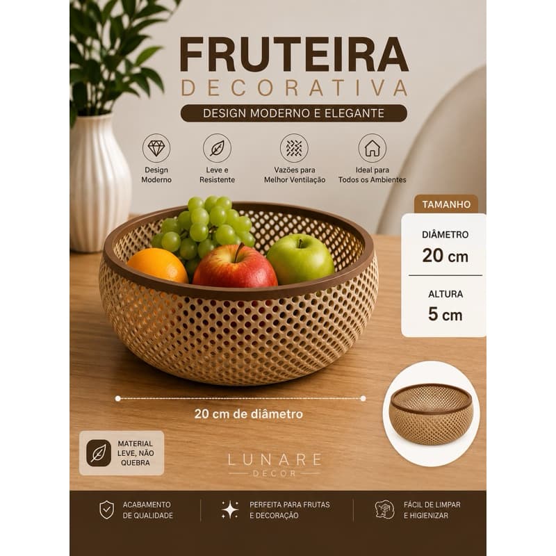 Fruteira Decorativa Redonda Multiuso para Mesa e Cozinha