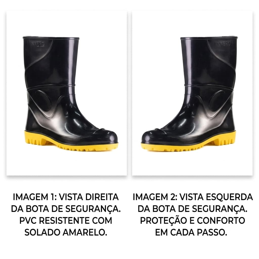 Bota de Segurança em PVC Cano Médio Solado Amarelo Antiderrapante Innpro - Calçado de Proteção EPI
