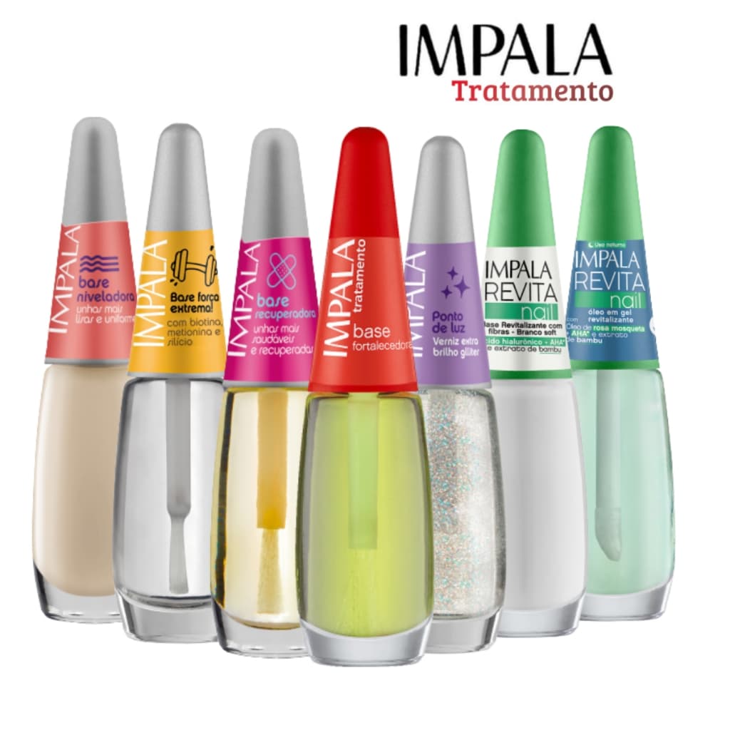 Kit Esmaltes Tratamento Impala Unhas Fortes Base Revitalizando Fortalecedora