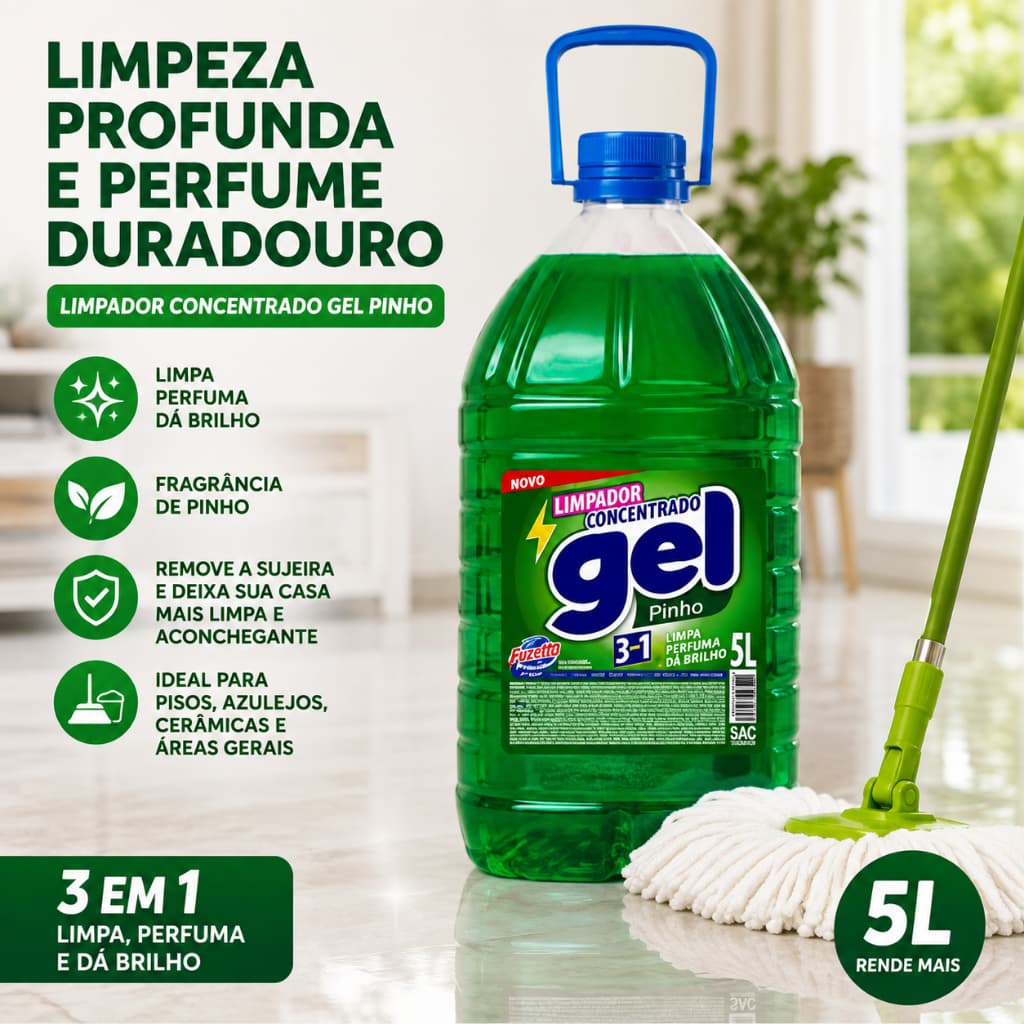 Limpador Concentrado 5L Pinho Gel Fuzetto Litros Banheiro Pisos Cozinha