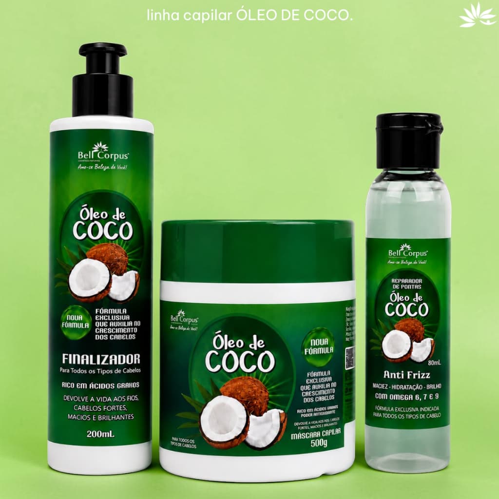 Kit Revitalçização Capilar 3 ITENS Óleo de Coco Máscara de Hidratação, Reparador e Finalizador