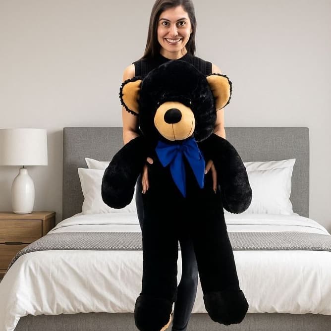 Urso de Pelúcia Grande 1,10m Preto Antialérgico Presente Infantil e Adulto Decoração Para Quarto e Festas