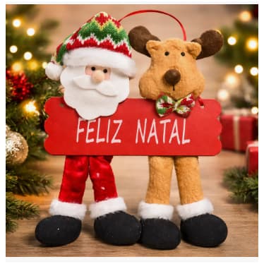 Boneco Papai Noel Com Rena 29x21cm Decoração Feliz Natal