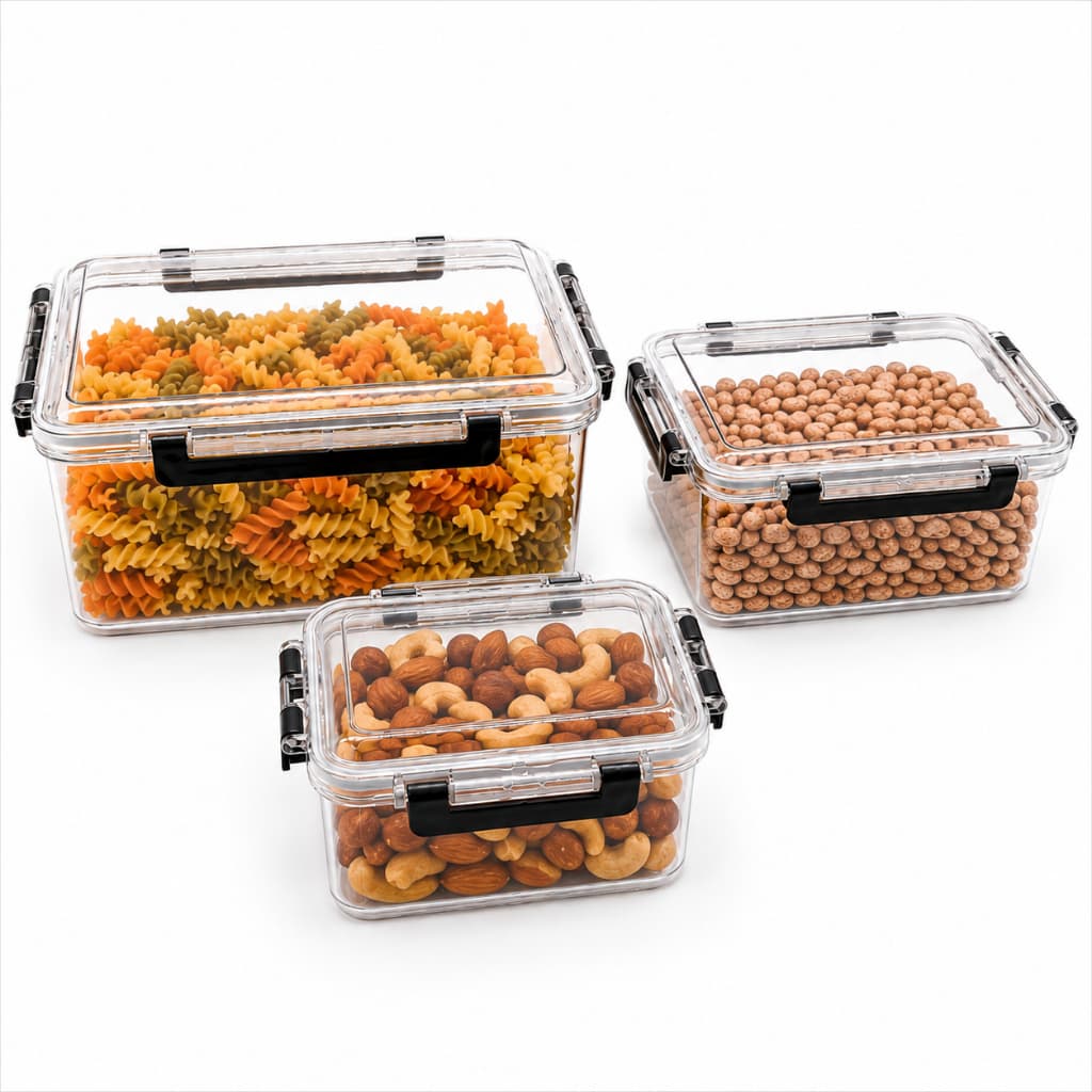 Kit 3 Potes Herméticos com Travas 550 ml, 1,4 L e 3,45 L para Alimentos e Organização