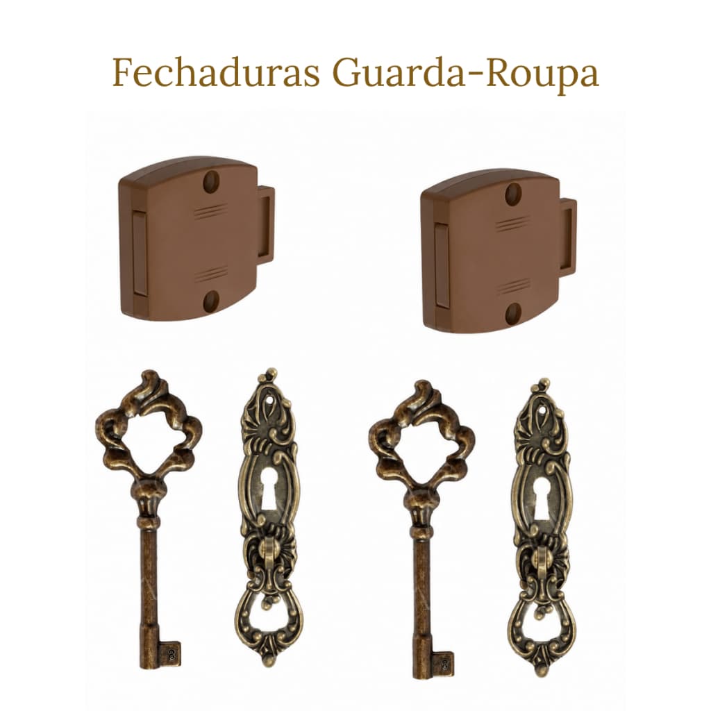 Kit 2 Fechaduras Guarda-Roupa Wind Mogno com Puxadores Chaves e Parafusos