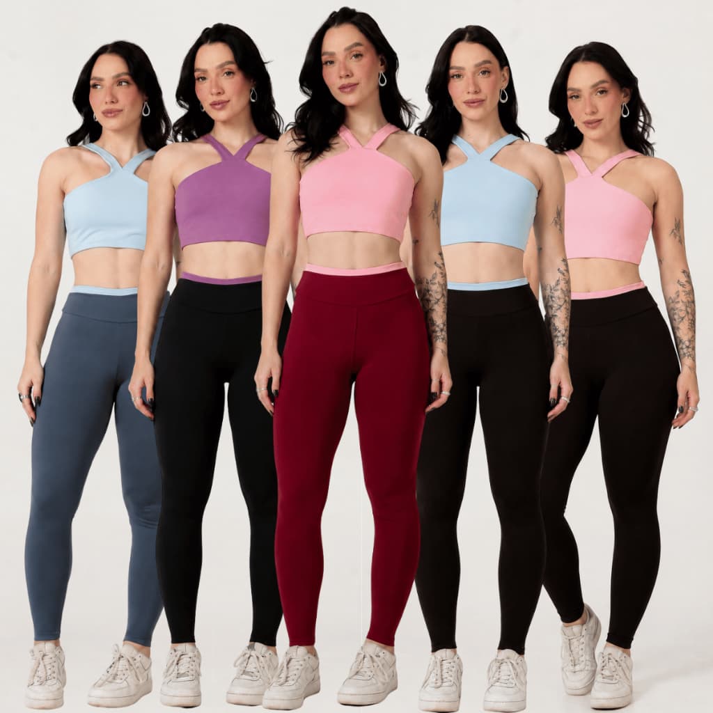 Conjunto Academia Bicolor Feminino Top Alça Calça Leg Legging Treino Corrida Crossfit