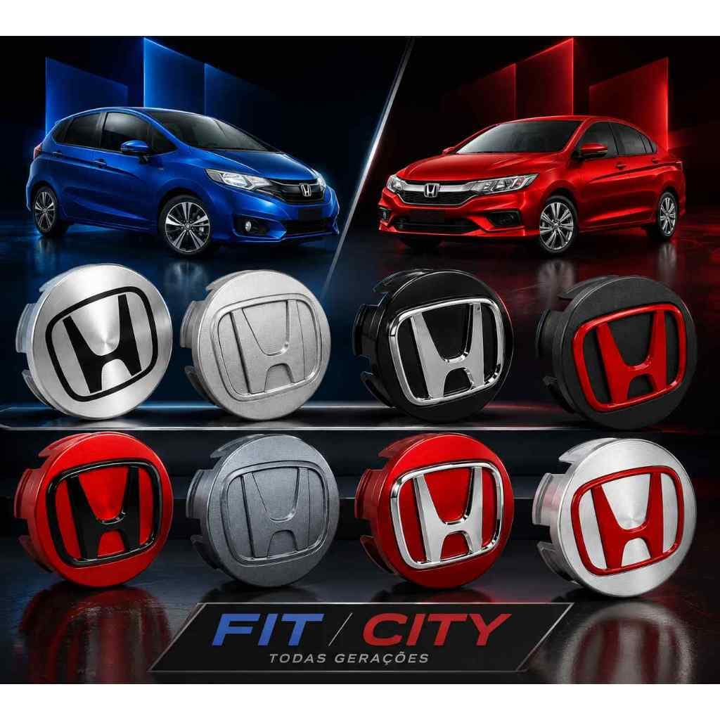 Jogo Calotinha Calota Centro Roda de liga Medida 58,00mm Tampa Centro Roda Compatível com Honda Fit City Wrv