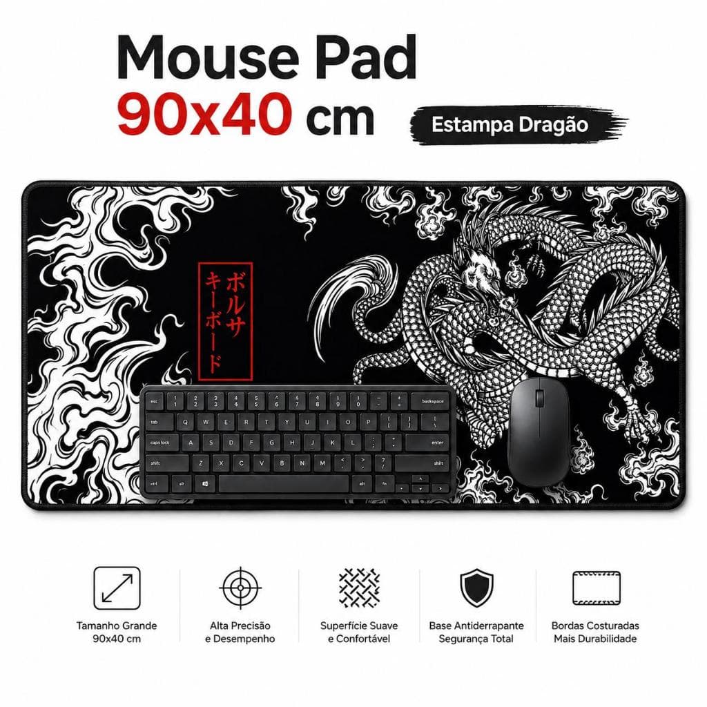 Mousepad Gamer 90x40 Extra Grande Antiderrapante Desk Pad Mouse Pad Grande Dragão Japão