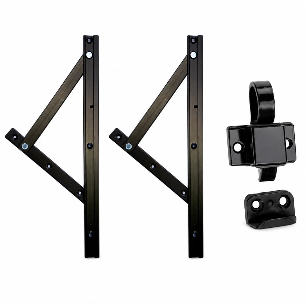 Kit Janela Maxim-Ar Braço 30cm + Fecho Gatilho | PRETO | Completo