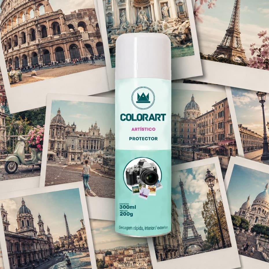 Verniz Spray Protector Colorart Brilhante Incolor 300ml Proteção para Fotos Gravuras e Artesanatos