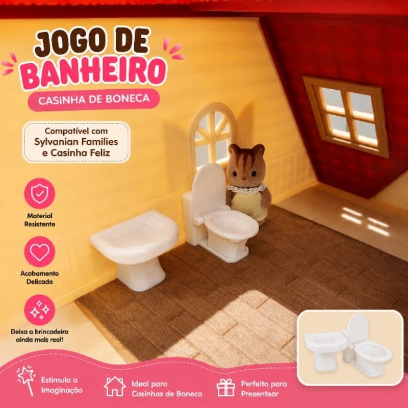 Jogo de Banheiro Compatível com Sylvanian Families e Casinha Feliz