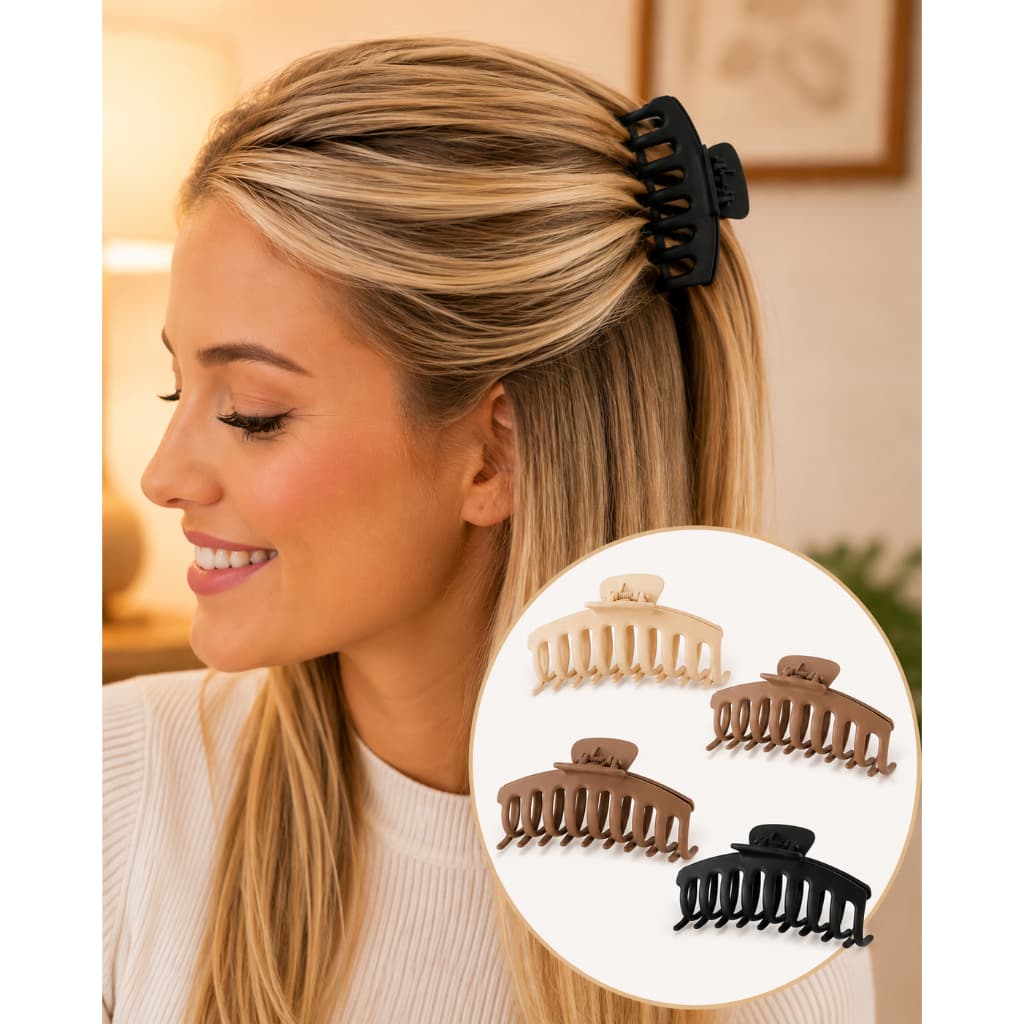 KIT De até 4 Piranha de Cabelo Grande 11cm Presilha Feminina Acessório para Penteado Cabelos Lisos Cacheados