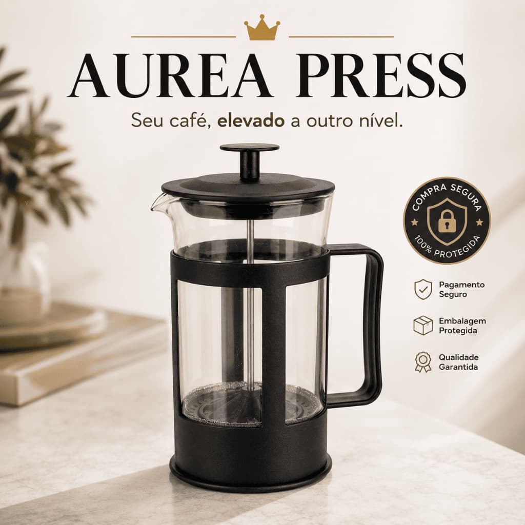 Cafeteira Prensa Francesa 300ml Aurea Press Café e Chá Filtro Manual