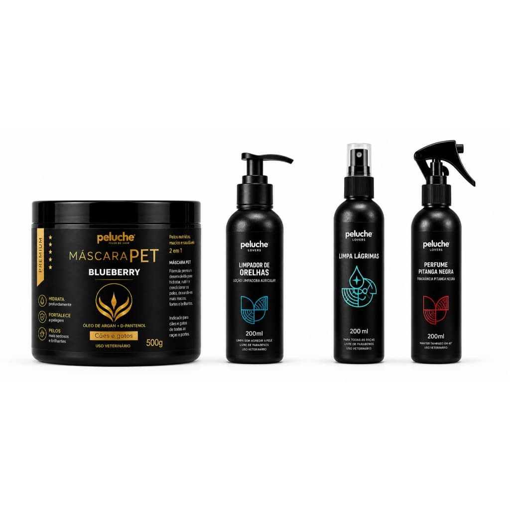 Kit Higiene Premium Cachorro Máscara Hidratação Limpa Lágrimas Orelhas Perfume Pitanga Negra Peluche