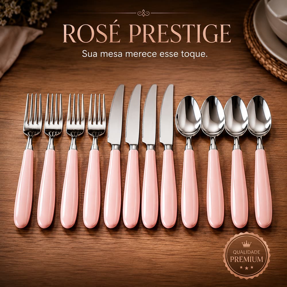 Conjunto Talheres Completo 12 Pecas Rosado Moderno Alta Qualidade