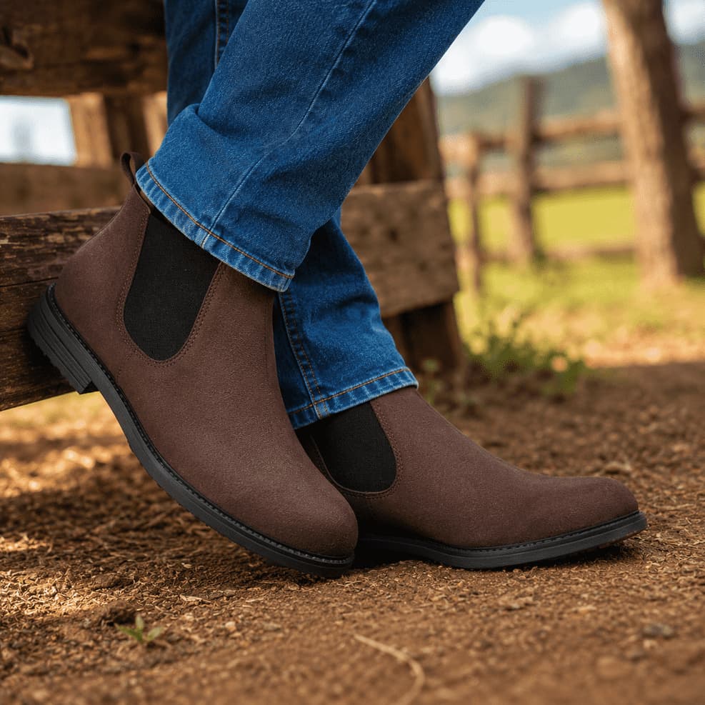Botina Country Masculina Chelsea Camurça Reforçada Botina Rural Rodeio
