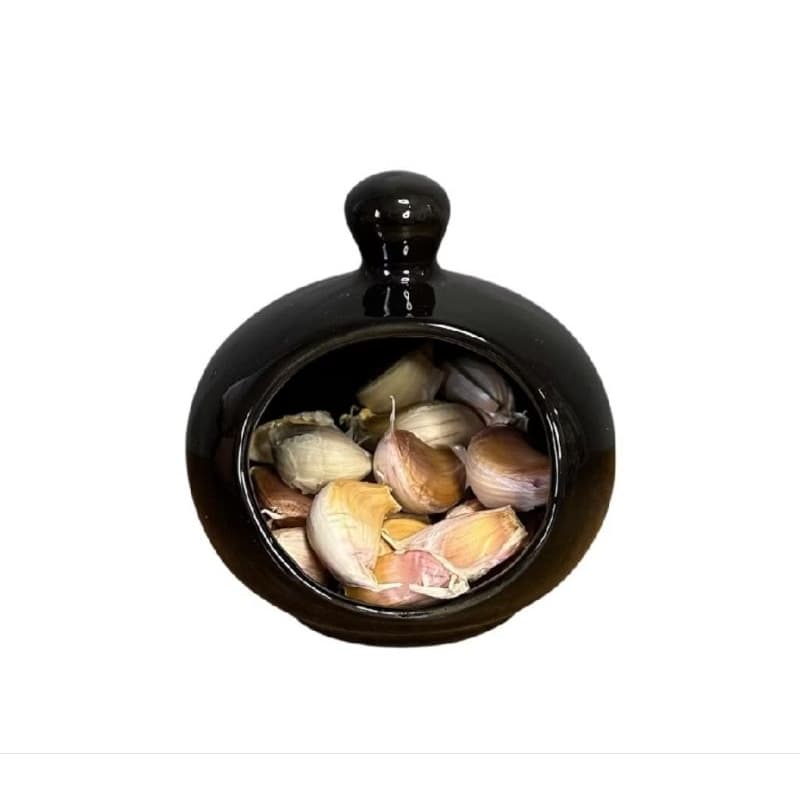 Porta Alho de Cerâmica Preto  – Pote para Armazenar Alho e Temperos – Decorativo