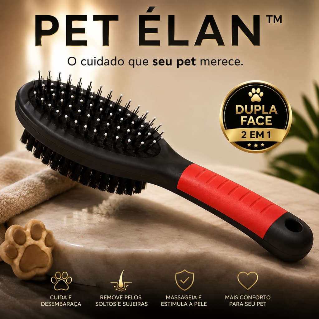Escova Pet Dupla Face 21cm para Cães e Gatos Remove Pelos e Desembaraça Pelagem