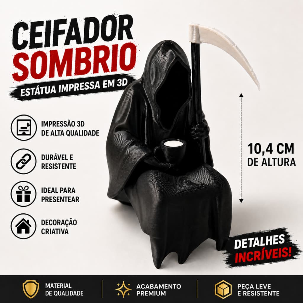 Estatueta Ceifador com Foice Decoração Gótica Halloween Enfeite