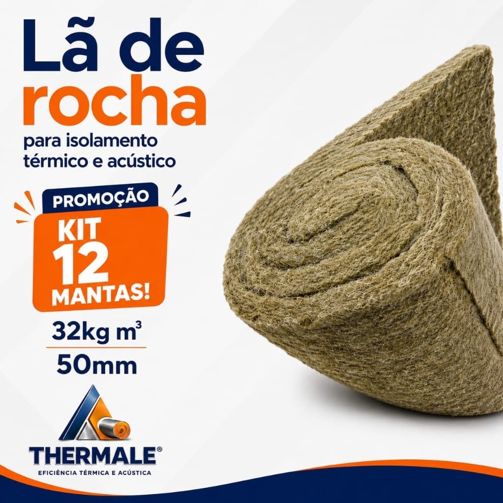 kit 12 Mantas Lã de Rocha 50mm 32kg 120x60cm - Isolamento Térmico e Acústico