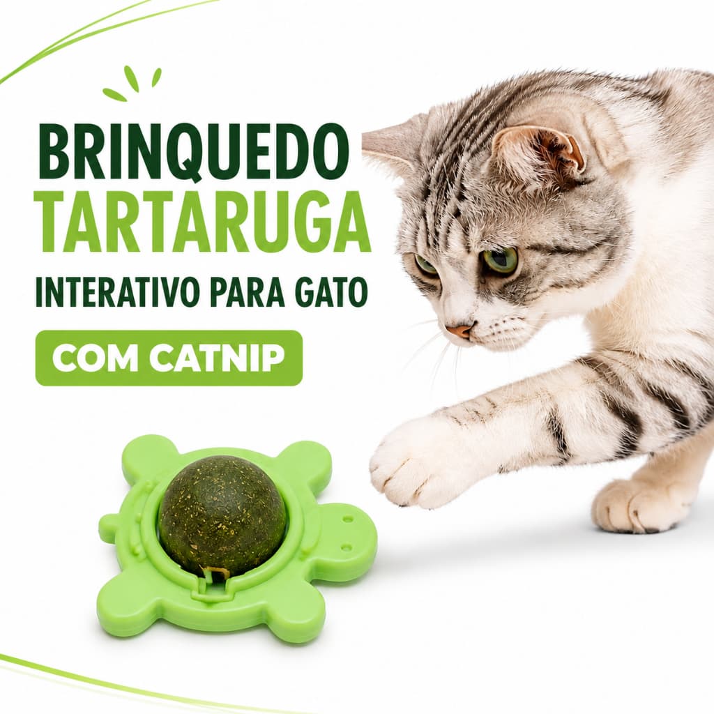 Brinquedo Tartaruga Interativo para Gatos com Catnip Bola Giratória Mordedor Pet