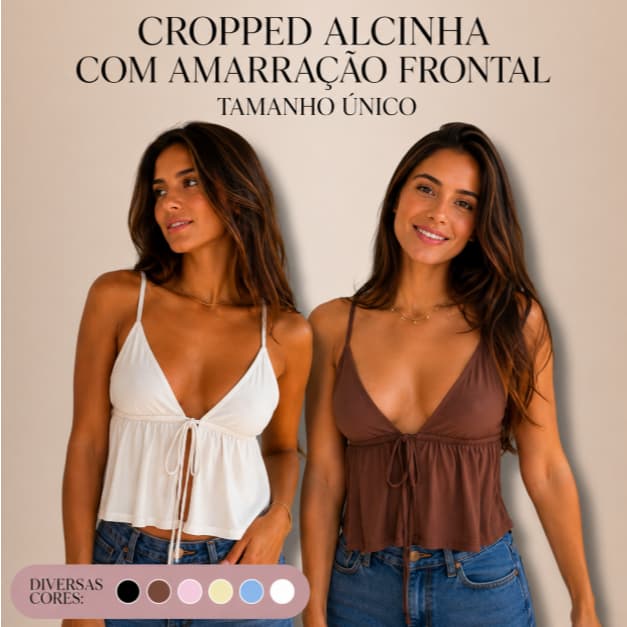 Blusa Feminina Cropped Alcinha com Amarração Frontal | Blusinha Casual Verão | Tamanho Único