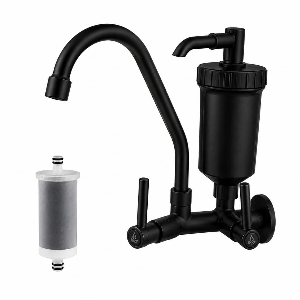 Torneira Cozinha Parede Preta Com Filtro Bica Alta 1/4 De Volta Pia Cozinha Purificador