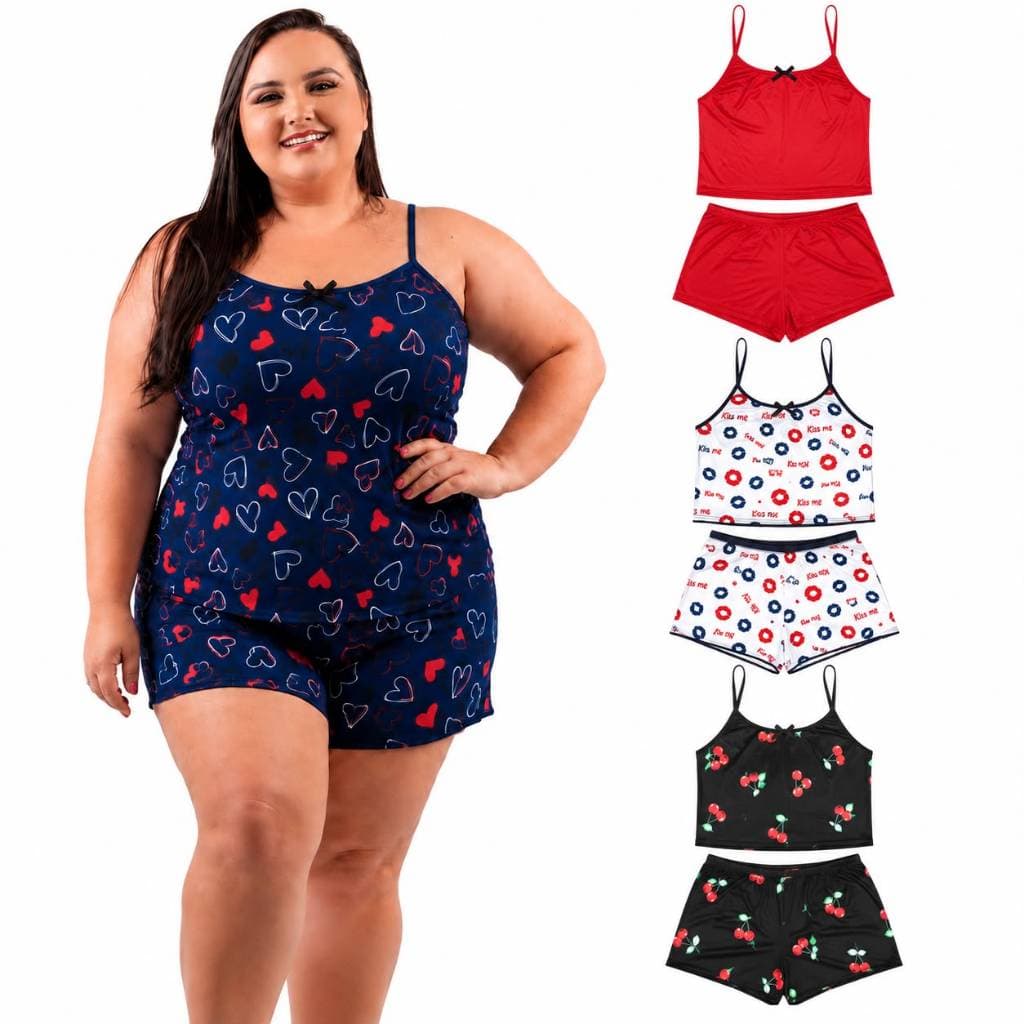 Kit 3 Baby Doll Feminino Plus Size Pijama Plus Size Grande Fresquinho Cores Sortidas G1 G2