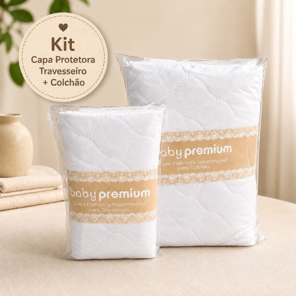 Kit Protetor Impermeável para Colchão + Capa Protetora de Travesseiro Baby Premium Branco Confortável e Resistente