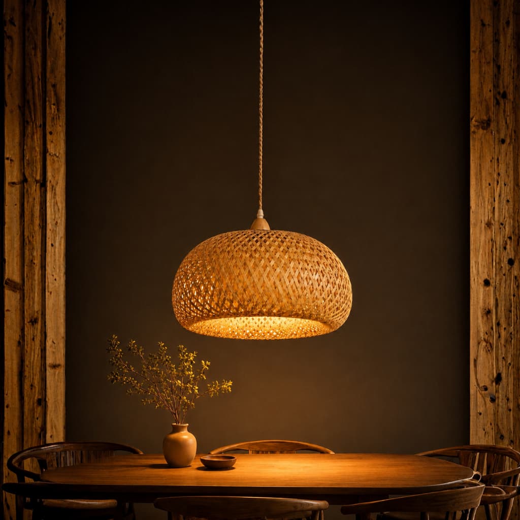 Lustre Pendente Teto Bambu 45cm 35cm 30cm Palha Fibra Natural Cúpula Redonda Grande Bivolt