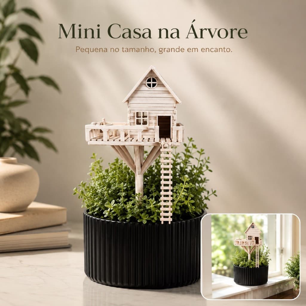 Mini Casa na Árvore 3D Decorativa em PLA – Enfeite Criativo para Vasos, Jardim e Aquário Ornamento