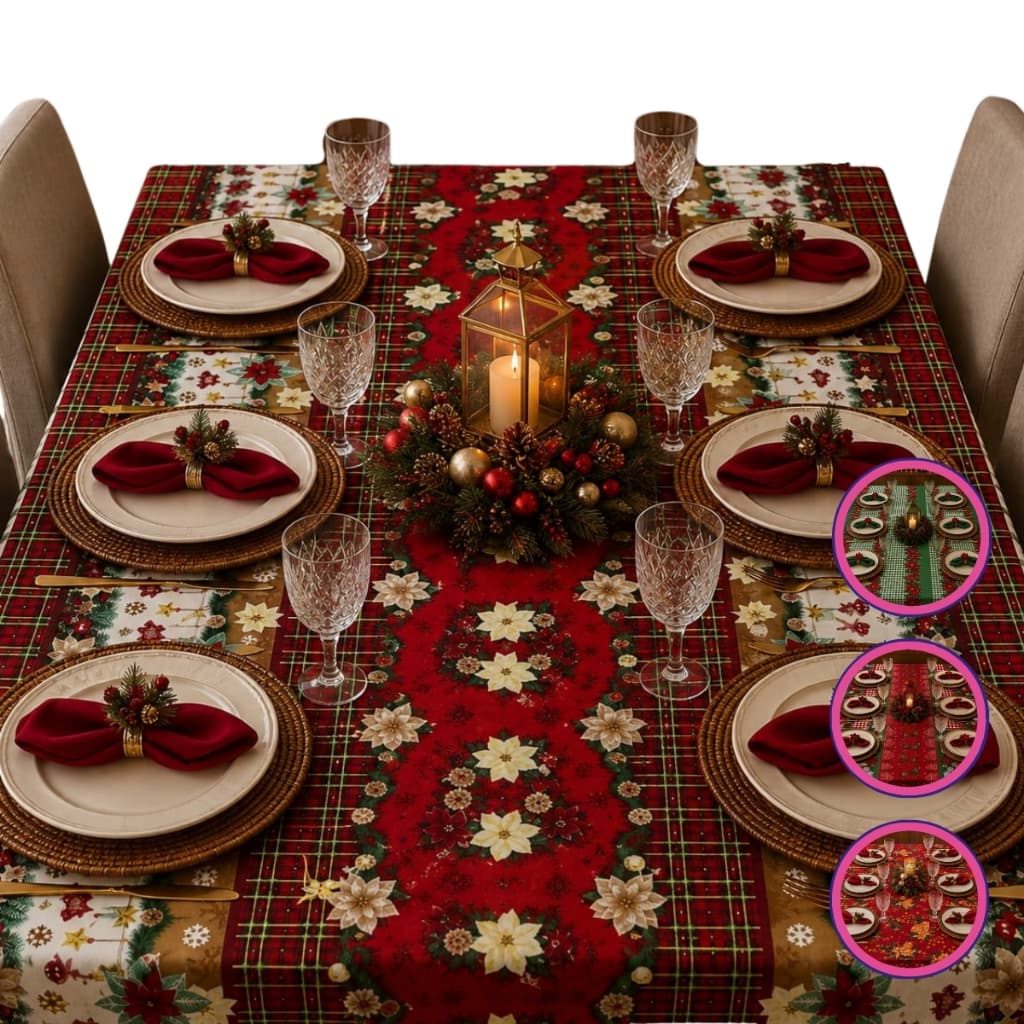 Toalha de Mesa 8 Lugares Oxford Estampado Natal 2,45m X 1,45m