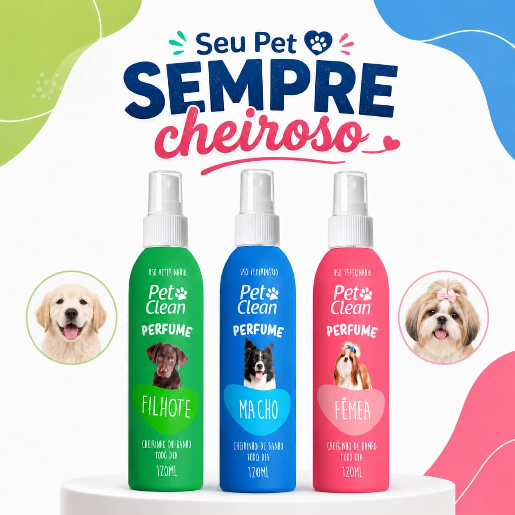 Perfume Colônia Cachorro Cão Spray 120ml Pet Clean Macho Fêmea Filhote Alta Fixação Higiene Pet