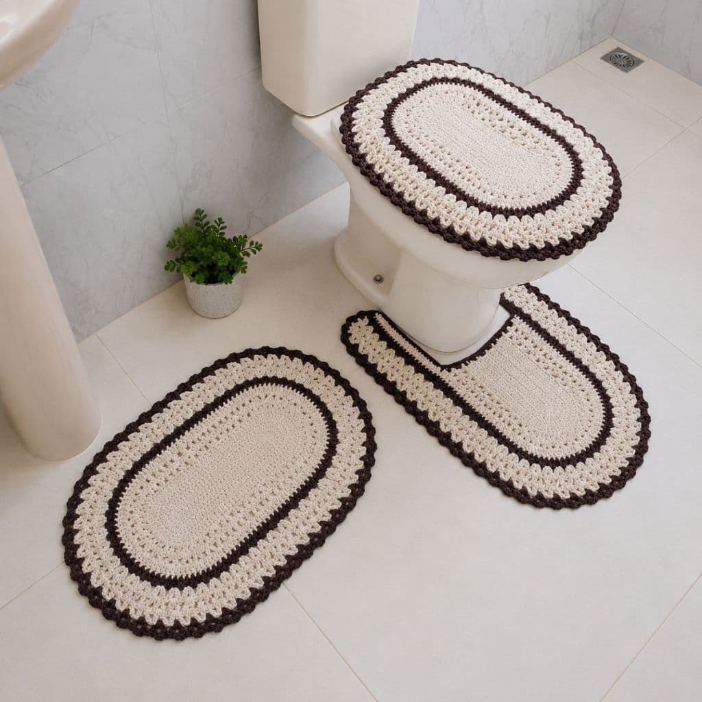 Tapete De Crochê Jogo De Banheiro Conjunto 3 Peças Kit Elegance Artesanal