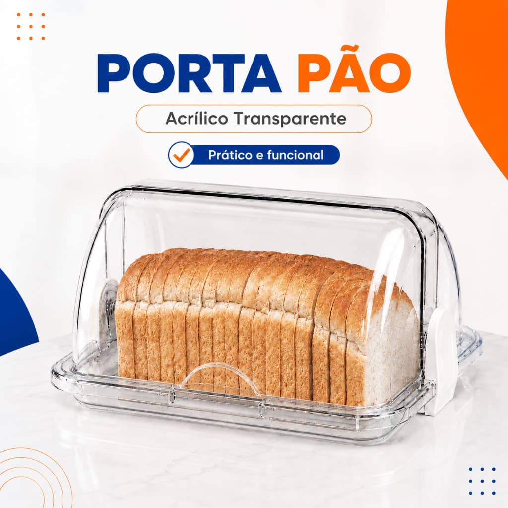 Porta Pão De Forma Acrílico Cristal Transparente Tampa Articulada Organizador