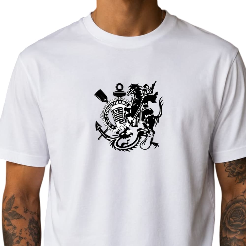 Camiseta Corinthians São Jorge 100% Algodão Timão SCCP Camisa de Time Casual Minimalista Estilosa Torcedor