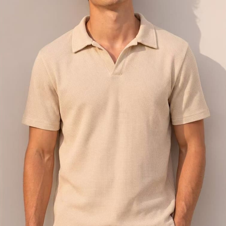 Camiseta Polo Masculina Italiana Waffle Texturizada Premuim Manga Curta