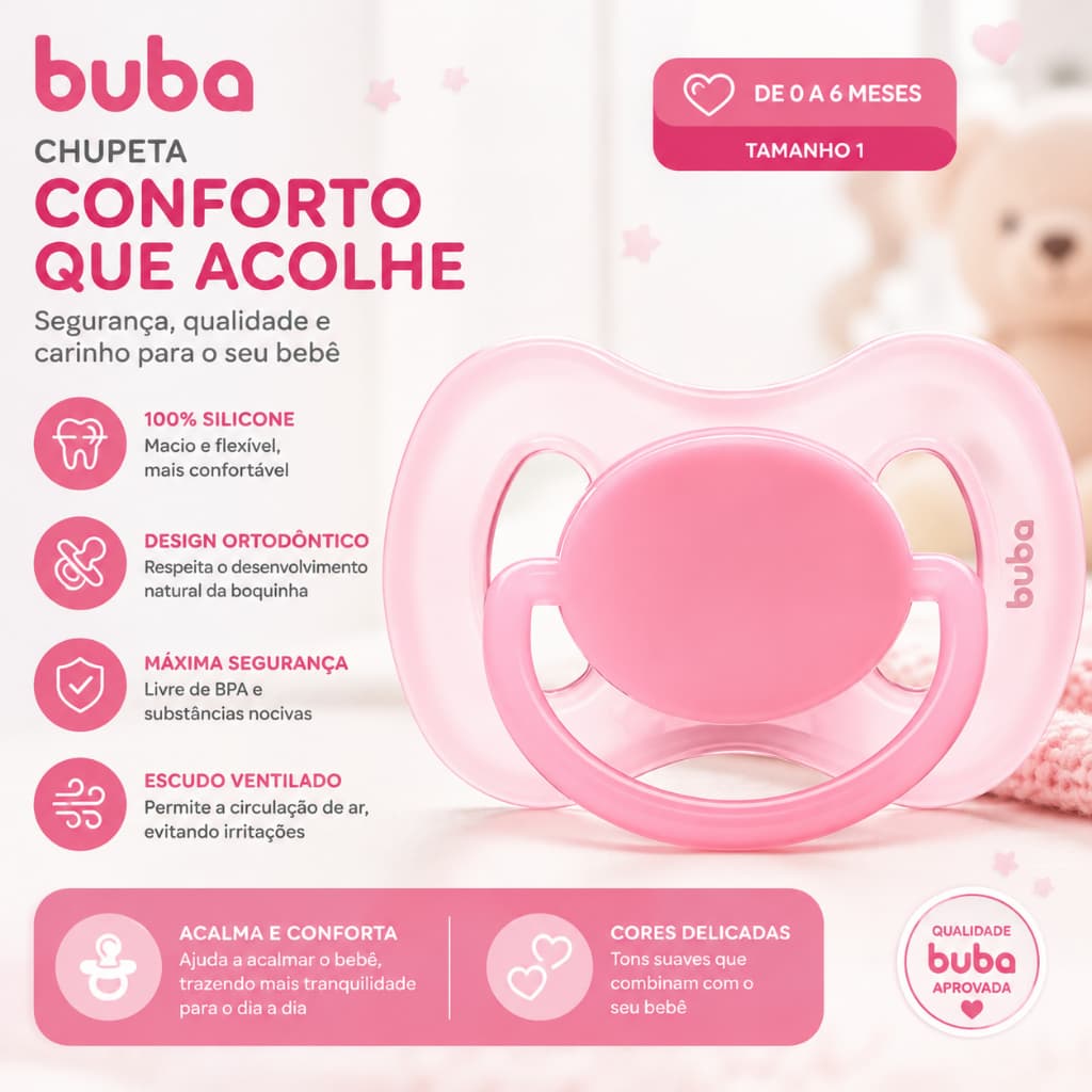 Chupeta Buba Rosa – Conforto e carinho para o seu bebê