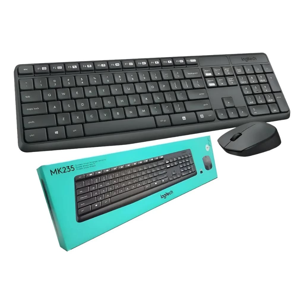 Combo Teclado e Mouse Logitech MK235 S/Fio - Conexão Sem Fio Confiável e Design à Prova de Derramamentos