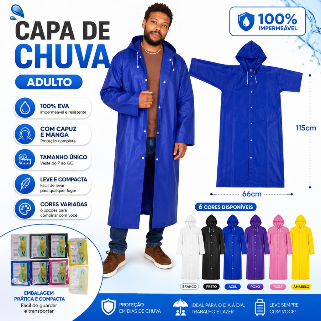 Capa chuva com Gabardina grossa e comprida transparente reforçada reutilizável