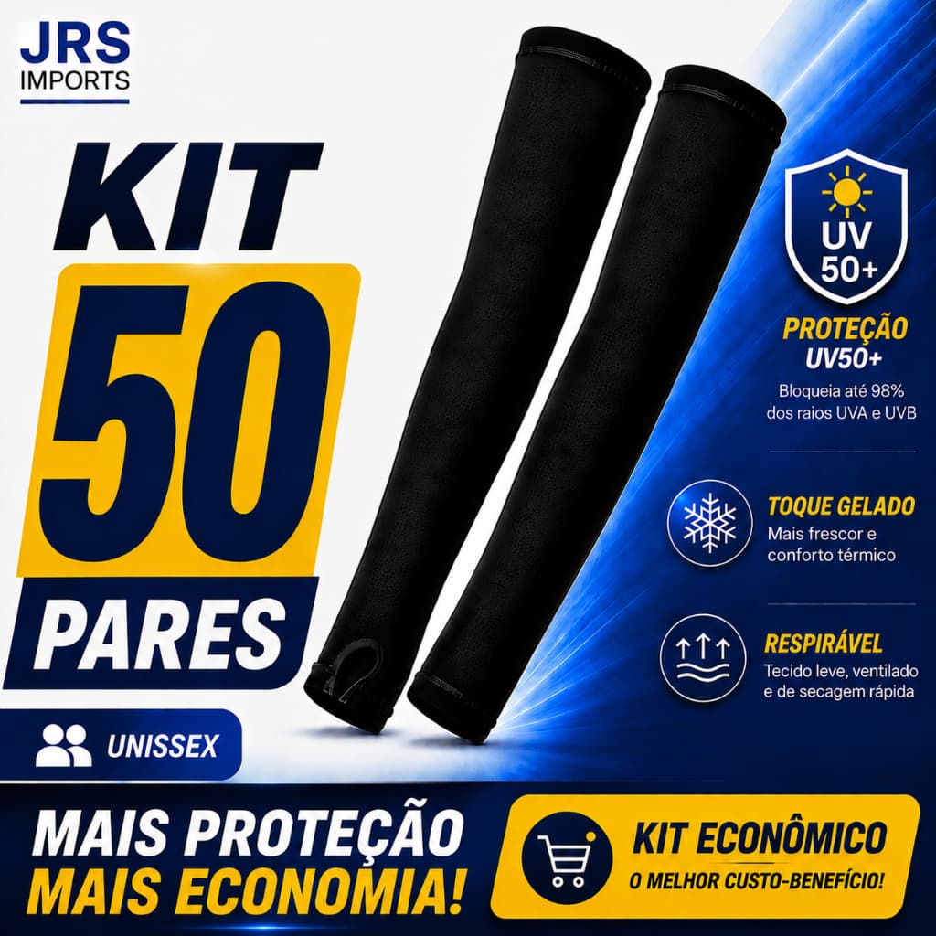 Kit 50 Pares Manguito UV50+ Proteção Solar Unissex Toque Gelado Respirável Corrida Moto Bike Pesca Trilha Proteção Total