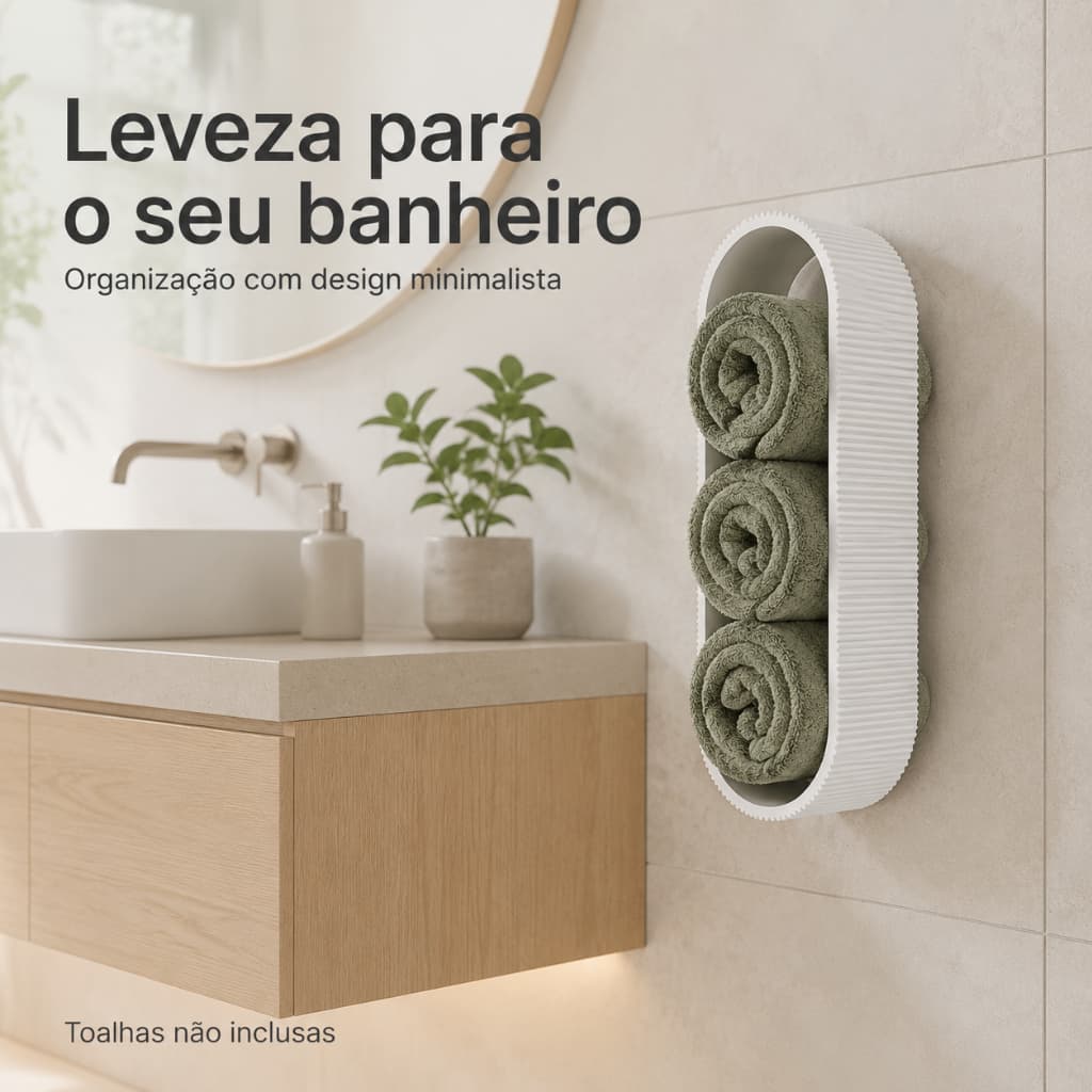 Porta Toalhas de Parede Vertical Organizador para Banheiro Lavabo com Furo ou Fita 3 Cores