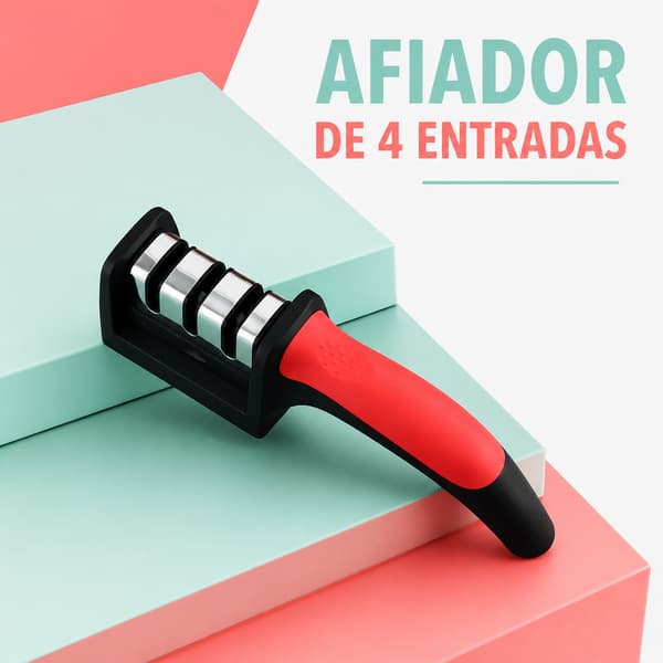 Afiador de Facas Manual com 4 Estágios, Cabo Ergonômico e Base Estável para Amolar Facas de Cozinha com Segurança Total