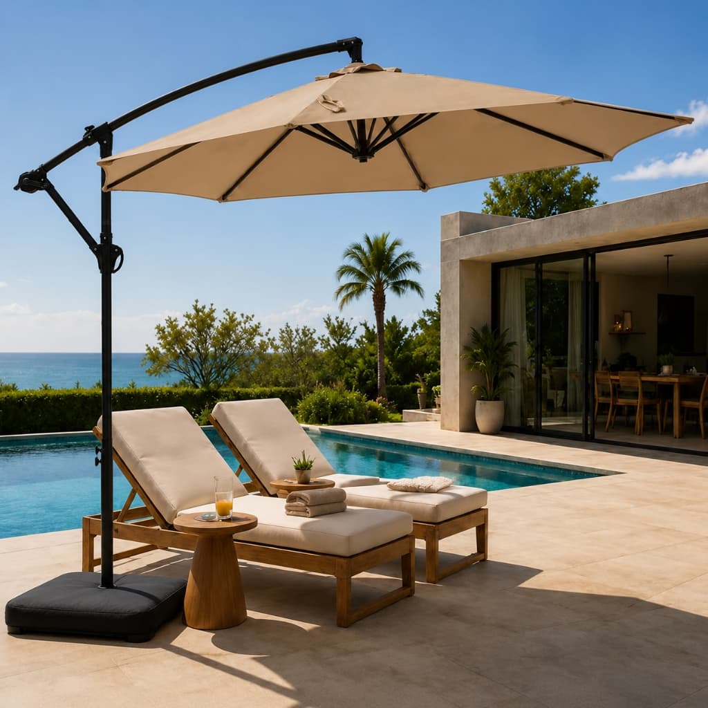 Ombrelone Guarda Sol Lateral Suspenso 2,70m Impermeável com Proteção UV para Piscina Jardim e Área Externa
