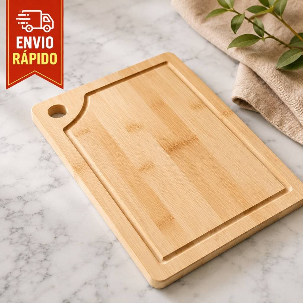 Tábua de Corte em Bambu Com Alça 30x20cm Retangular Grande Tábua para Carne Churrasco Legumes e Cozinha