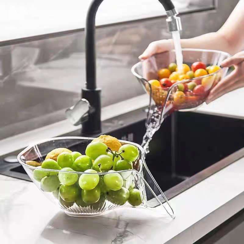 Escorredor e Tigela com Dreno Integrado Com Filtro para Lavar Frutas e Legumes Cesto Multifuncional para Cozinha