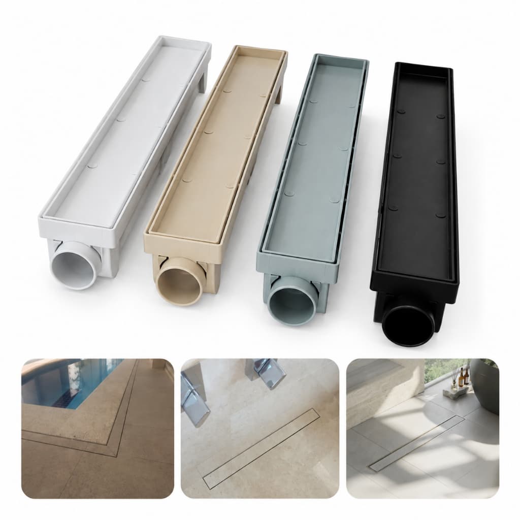 Ralo Linear Oculto 6x50 Invisível Sifonado Com Caixa Coletora Preto Para Piso Porcelanato