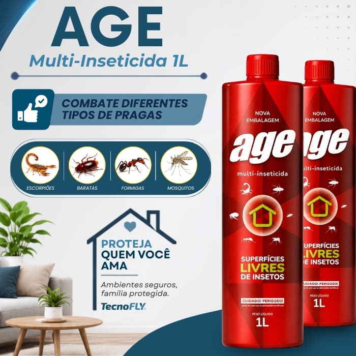 Kit 2 Remedio Para Barata Praga Age 1L Dedetizador Elimina Ninho Pulga Cupim Escorpião Uso Doméstico