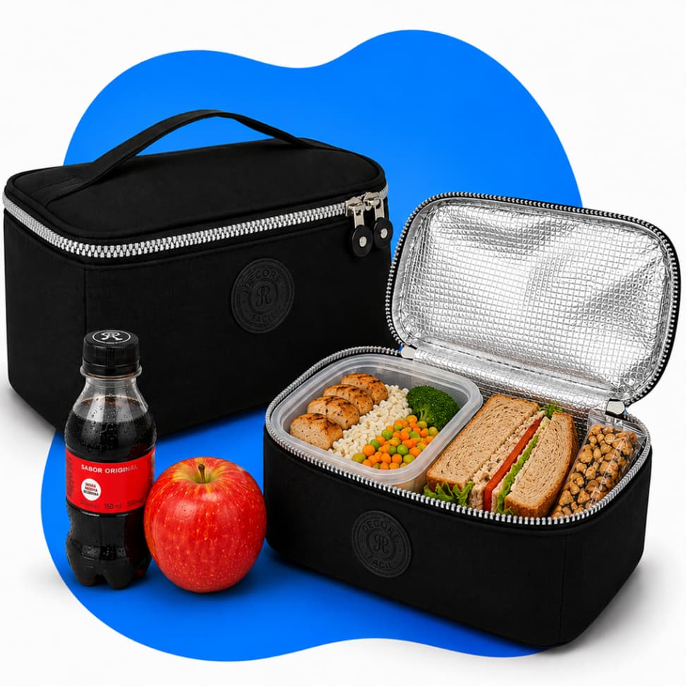 Bolsa Térmica Marmita 2,2L Lancheira Fitness Alça de Mão para Alimentos Bebidas Trabalho Escola Faculdade Preta Portátil