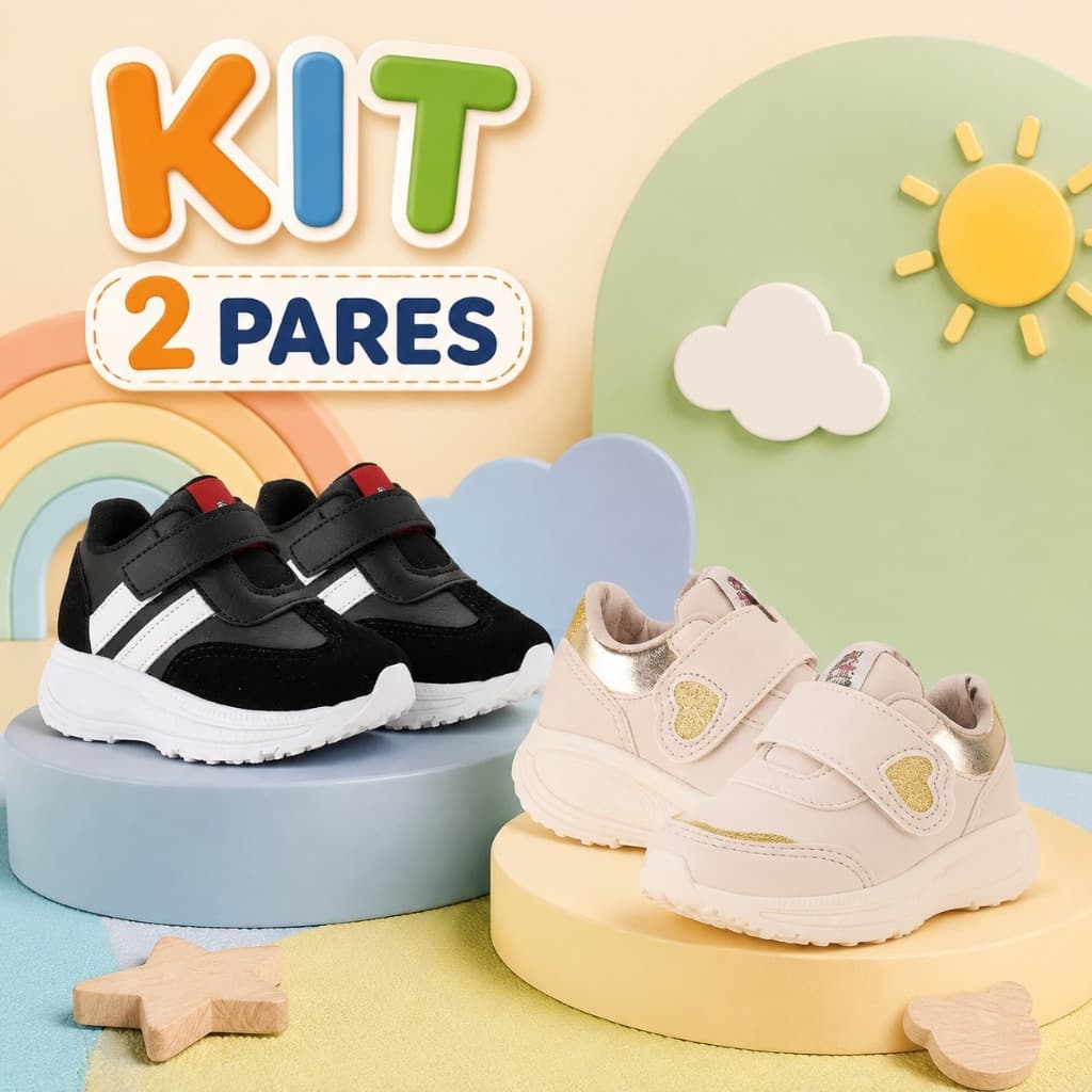 Kit 2 Tênis Infantil Menino Menina 2 Pares Para Rotina Escolar Completa